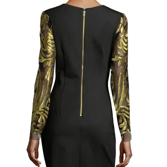 Alexia Admor New DRESS Sequin Embroidered Long Sleeves Sheath Black Mesh Gold S Alexia Admor New DRESS Sequin Embroidered Long Sleeves Sheath Black Mesh Gold S